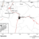Mapa del ICGC donde se puede ver con una estrella el epicentro del terremoto detectado en Vielha e Mijaran.