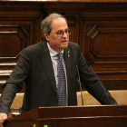 Pla mitjà del president de la Generalitat, Quim Torra, durant la seva intervenció al ple del Parlament.