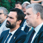 Primer plano del alcalde de Tarragona, Pau Ricomà, con el presidente del Parlament, Roger Torrent, durante un acto institucional de ERC.