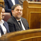 El president d'ERC, Oriol Junqueras, assegut a l'escó del Congrés dels Diputats durant la sessió constitutiva de la cambra. Imatge del 21 de maig del 2019.