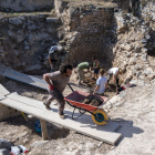 Pla general dels treballs dels arqueòlegs de la UB a la zona de les cisternes del poblat ibèric del coll del Moro, a Gandesa.
