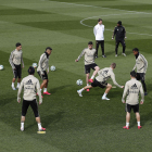 Imatge de l'entrenament dels jugadors del Real Madrid aquest dijous a Valdebebas.