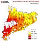 El mapa de risc d'incendi forestal per a aquest diumenge