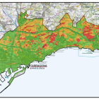 Marcades amb diferents colors, zones del terme municipal segons els riscos d'incendi forestal.