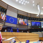 La presidenta de la Comissió Europea, Úrsula Von der Leyen, durant la presentació del pla de recuperació a l'Eurocambra.