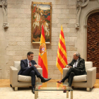 Els presidents Quim Torra i Pedro Sánchez, durant la reunió al Palau de la Generalitat.