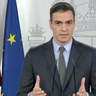 Captra de la señal de vídeo de la Moncloa ambla rueda de prensa del sábado de Pedro Sánchez.