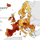 Mapa del nivel de contagios por covid-19 del Centro Europeo de Prevención y Control de Enfermedades (ECDC, por sus siglas en inglés).