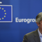 El president de l'Eurogrup, Mario Centeno, en una roda de premsa.