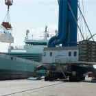 El vaixell Eagle Arrow descarregant 27.114 tones de pasta de paper procedent del Brasil.