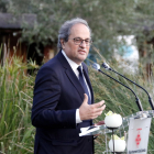 El president de la Generalitat, Quim Torra, durant la seva intervenció a l'acte que s'ha fet a Lleida en memòria de les persones que han mort durant la pandèmia del coronavirus.