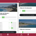 Información que ofrece el apliació sobre la situación de las playas de Tarragona.