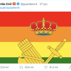 El tuit con la nueva bandera de fondo dell perfil de la Guardia Civil.