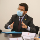 El vicepresident del Govern amb funció de president, Pere Aragonès, durant la reunió de Govern amb els grups parlamentaris per abordar la situació de la pandèmia