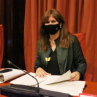 Pla mitjà de la presidenta del Parlament, Laura Borràs, durant la reunió de la Junta de Portaveus.