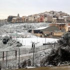 Horta de Sant Joan blanca por la primera nevada de este jueves.