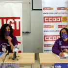 La secretaría de Igualdad UGT de Tarragona, Mar Vázquez; y la responsable de la secretaría de las Mujeres de CCOO, Veronica Rubio, en la presentación de las acciones del 8-M.