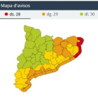 Mapa d'avisos de la passada matinada arreu de Catalunya