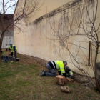 Imagen de las tareas de restauración en el exterior del muro septentrional.