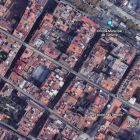 Imagen aérea donde se aprecian los patios interiores que hay entre las calles Unió y Fortuny.