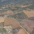 Imatge aèria de la zona afectada per l'incendi agrícola de Godall.