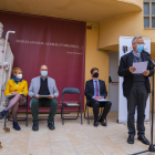Teixell, Pallejà, Colet y Planellas, durante la presentación del libro en el jardín del Museu Bíblic.