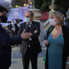 El president Torra, el ministre Salvador Illa i la consellera de Salut, Alba Vergés, durant l'acte d'homenatge a les víctimes de la covid-19.