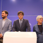 Carles Puigdemont, Toni Comín y Clara Ponsatí durante la rueda de prensa después de que la justicia europea los retornès provisionalmente la inmunidad
