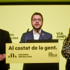 El cap de llista d'ERC a les eleccions al Parlament, Pere Aragonès, en roda de premsa.