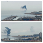 Imagen de la columna de humo proveniente del barco.