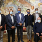 Els presidents dels consells comarcals de l'Alt Camp, l'Anoia, les Garrigues, la Segarra, l'Urgell, el Priorat i la Conca de Barberà, a Montblanc.