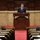 El candidato de ERC a la investidura, Pere Aragonès, interviniendo al Pleno del Parlamento.
