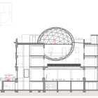 Plano de cómo tendría que ser la remodelación interior del edificio, con una gran esfera de tres pisos.