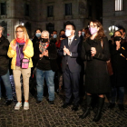 El president Pere Aragonès i la consellera Tània Verge, a la concentració a plaça Sant Jaume de Barcelona per condemnar la violació i agressió d'una menor a Igualada.