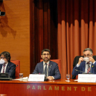 El vicepresident i conseller de Polítiques Digitals i Territori, Jordi Puigneró, durant la seva compareixença al Parlament per informar del pressupost.