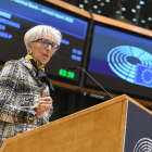 Pla general de la presidenta del BCE, Christine Lagarde, en una intervenció al ple de l'Eurocambra.