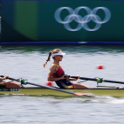 Aina Cid y Virginia Díaz de España compiten durante la tercera serie de remo en los Juegos Olímpicos 2020, este sábado en la Sea Forest Waterway en Tokio (Japón).