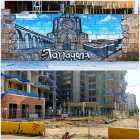 Imatge del 'desparregut' mural i l'estat actual de les obres.
