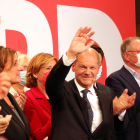 Plano medio del candidato del SPD, Olaf Scholz.