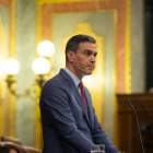 El presidente del gobierno español, Pedro Sánchez, en la comparecencia en el Congreso para informar sobre Ucrania.