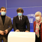 Imatge d'arxiu dels eurodiputats Carles Puigdemont, Toni Comín i Clara Ponsatí a Brussel·les.