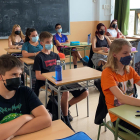 Un grupo clase de secundaria del Instituto Escola de Oliana (Alt Urgell) el primer día de curso escolar.