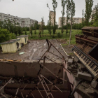 Foto de una escuela destruida por misiles rusos en Járkov (Ucrania).
