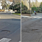 Algunos de los desperfectos del asfalto, muy cerca de la plaza de La Pastoreta, ayer.