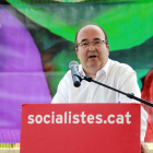 El Ministro de Cultura y Deportes, Miquel Iceta, durante su intervención en la primera Fiesta de la Rosa del PSC en las comarcas de Lleida, Pirineo y Aran.