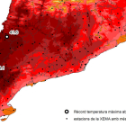Temperatures màximes registrades elpassat 15 de juny a Catalunya.