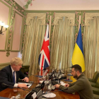 Reunión entre el primer ministro británico y el presidente ucraniano, Volodímir Zelenski.