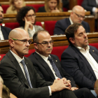 Raül Romeva, Jordi Turull i Oriol Junqueras al Parlament.