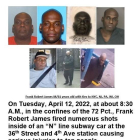 Panel informativo sobre el autor del tiroteo en el metro de Nueva York difundido por la policía de la ciudad.