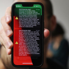 Mensajes de alerta sobre el simulacro que se recibió en los teléfonos móviles de los ciudadanos que se encontraban en la zona.